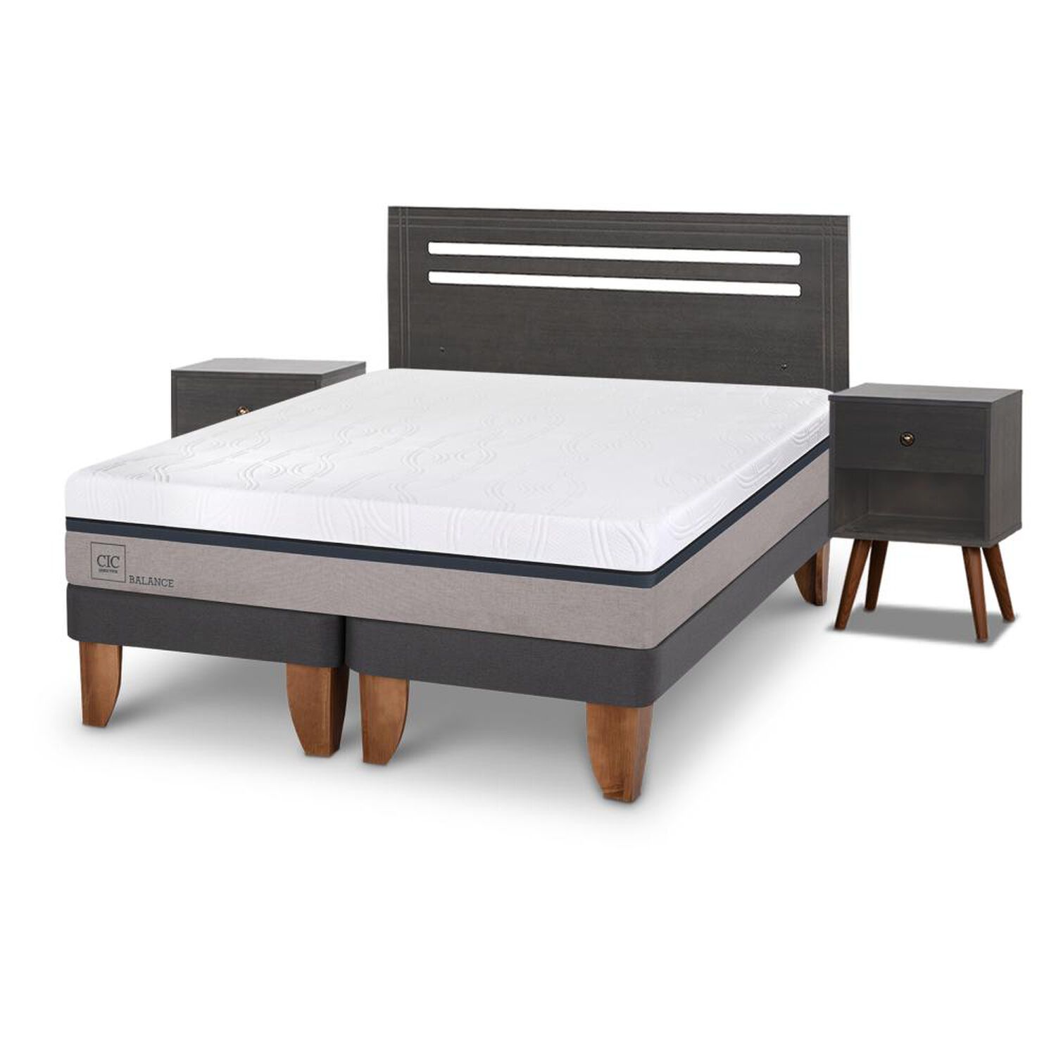 Cama Europea Cic Balance / 2 Plazas / Base Dividida + Set De Maderas image number 1.0