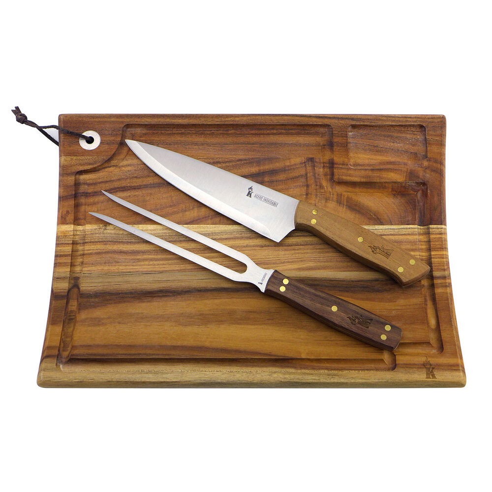 Set Parrillero Tabla Cuchillo + Pincho Con Funda De Cuero Caf&eacute; image number 2.0