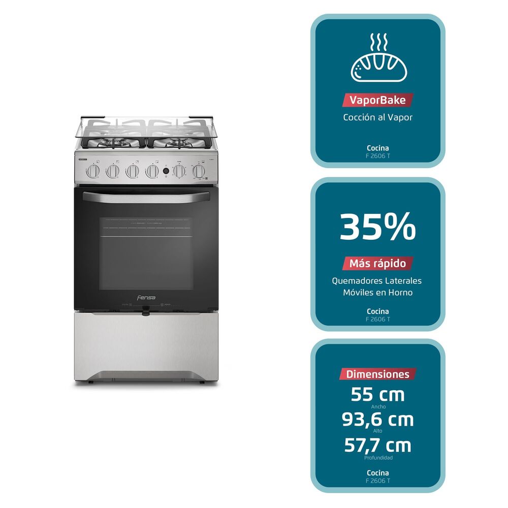 Cocina A Gas 4 Platos Fensa Experience F 2606 T Gris image number 1.0