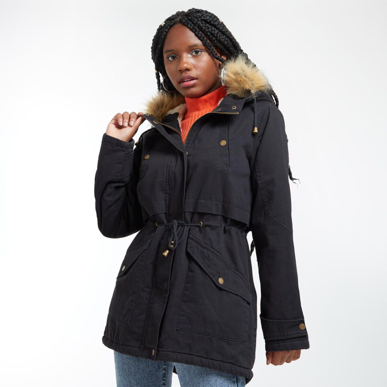 Chaqueta Regular Cuello Alto Con Capucha Con Piel Mujer Rolly Go image number 2.0
