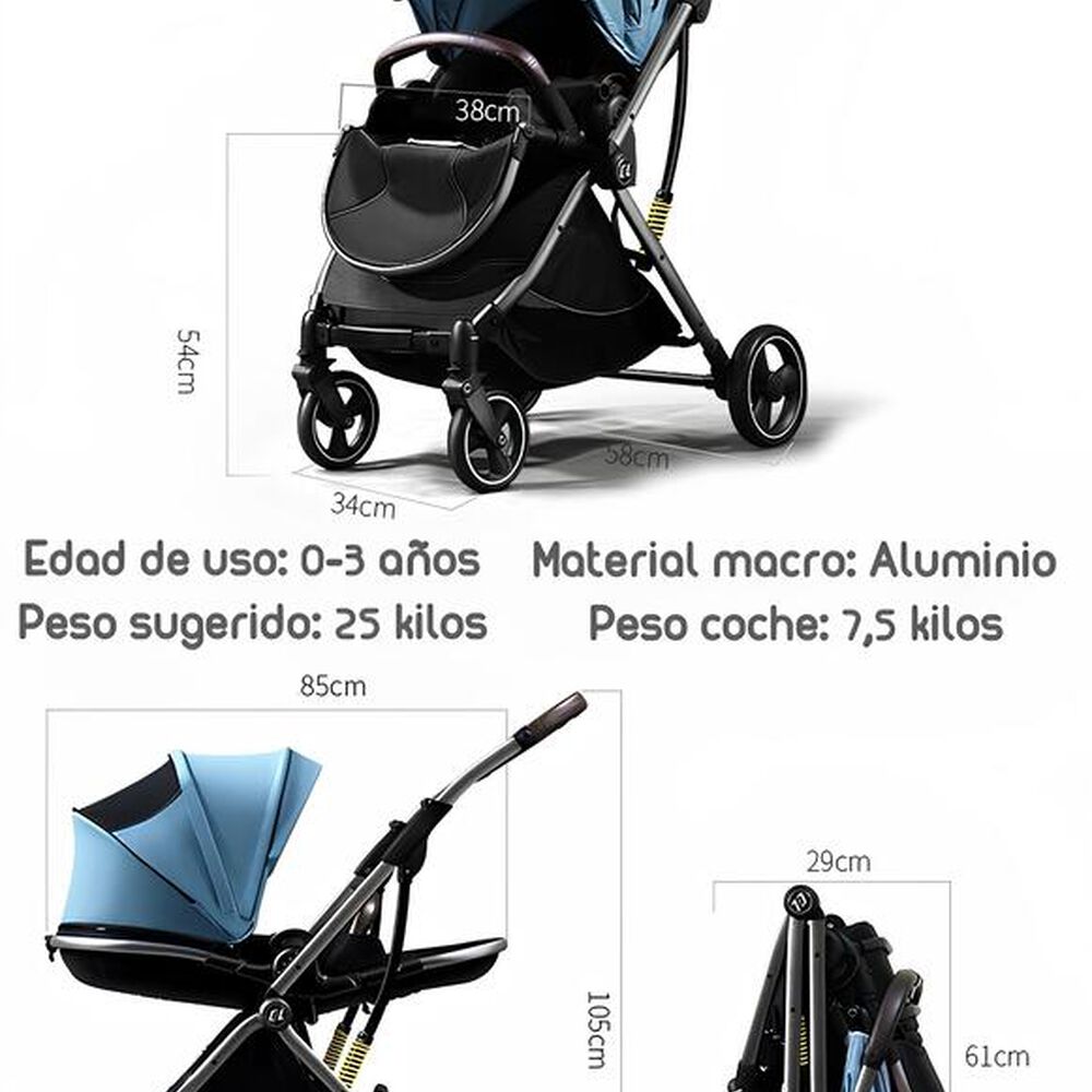 Coche De Paseo Modo Apego Y Panorámico Negro Lubabycas image number 2.0