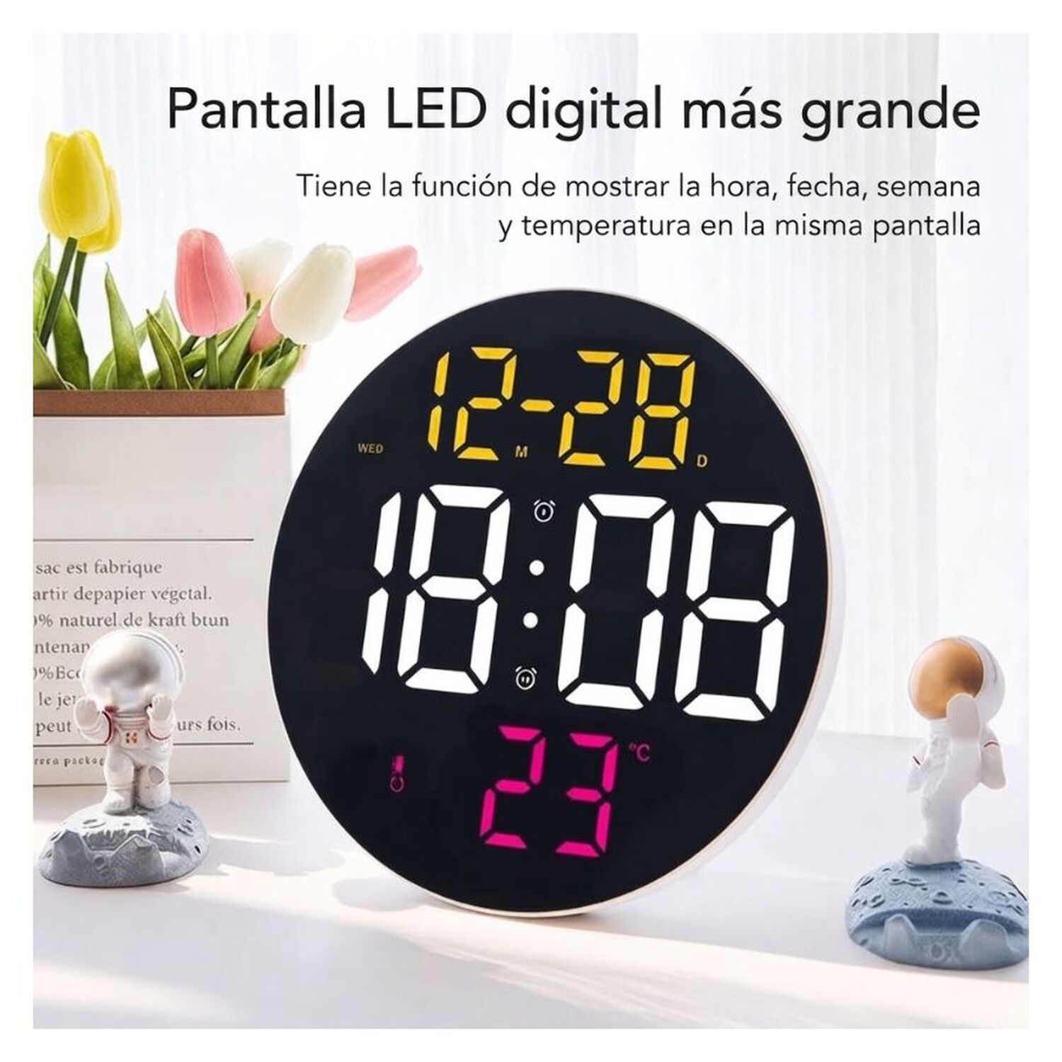 Reloj Digital Pared Redondo Led Con Alarma Y Temperatura image number 3.0