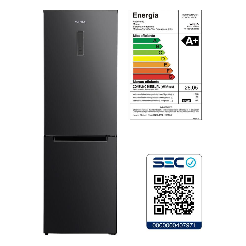 Refrigerador Bottom Freezer Winia RF-H35FCP / 315 Litros / No Frost / A+ image number 6.0