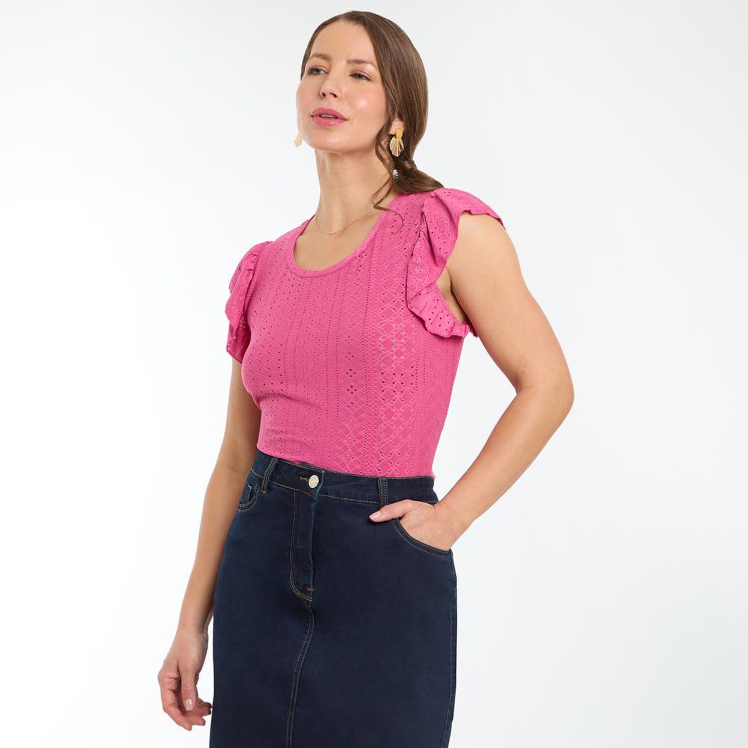Polera Broderi Sin Mangas Con Vuelos Cuello Redondo Mujer Geeps image number 2.0