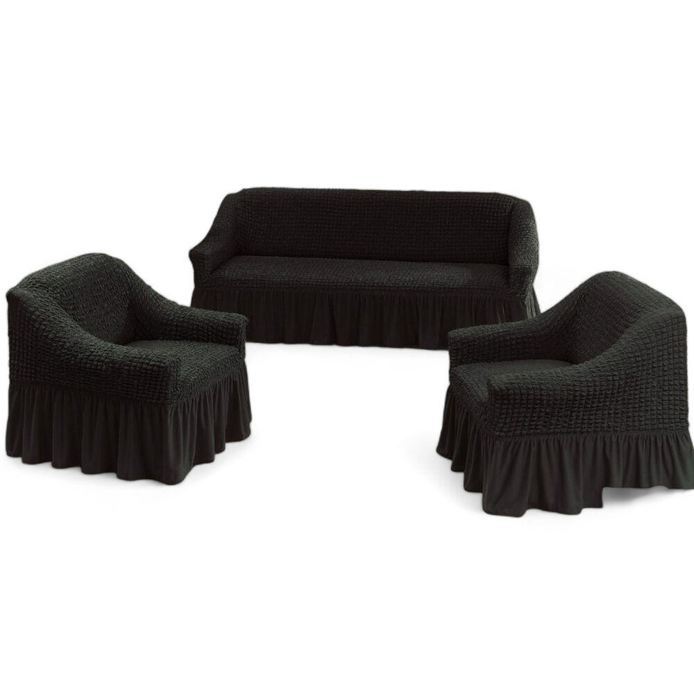 Fundas Turcas Para Living Sofá Y Sillones Juego De 3+1+1 Elasticada Color Negro image number 0.0