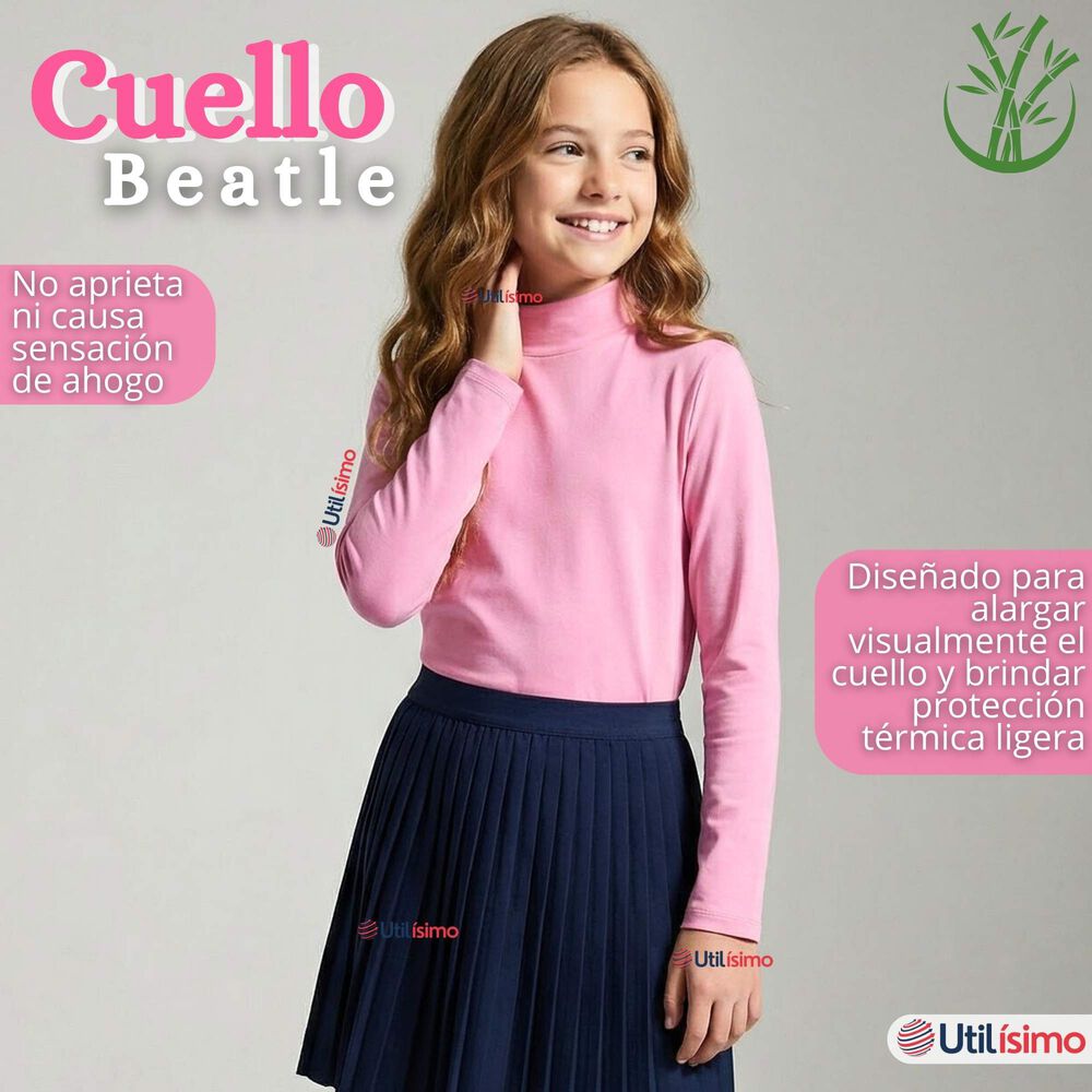 Pack 3 Poleras Camisetas Bamb&uacute; Rosadas Cuello Beatle Primera Capa Manga Larga Ni&ntilde;a image number 7.0