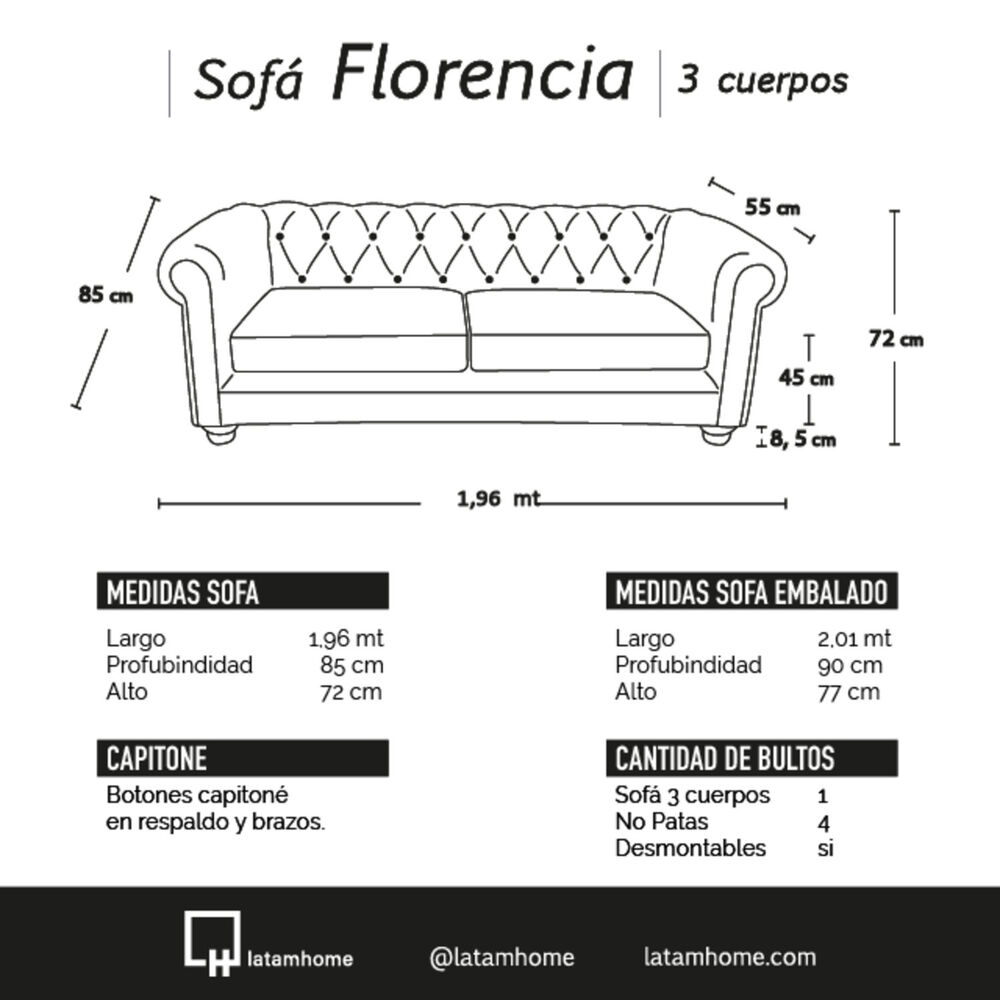 Sofa Florencia 3 Cuerpos Cuero Colorado Beige image number 3.0