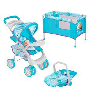 Coche Travel De Juguete Para Mu&ntilde;eca + Cuna Frozen Disney