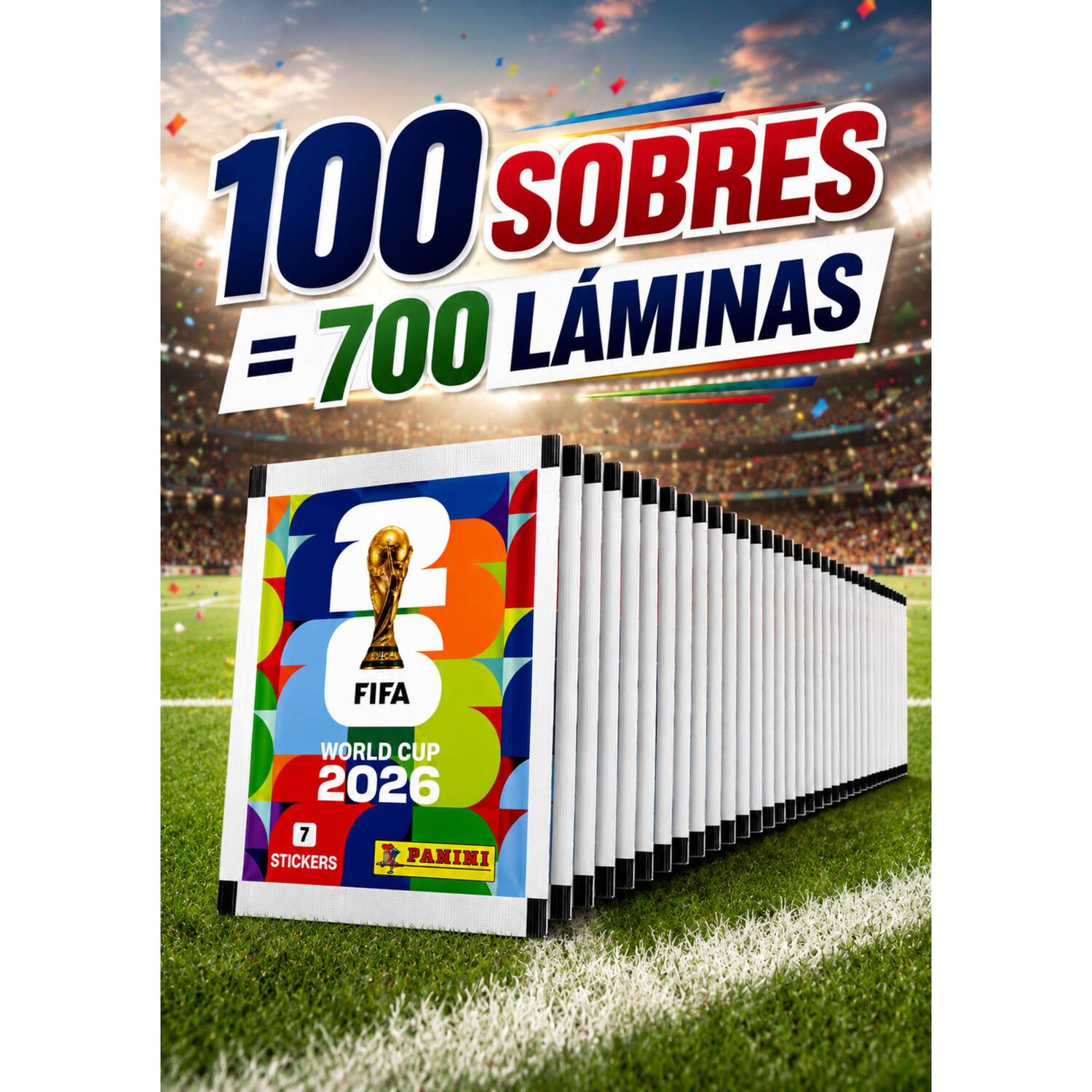 Pack 100 Sobres Oficiales Panini Mundial 2026 700 L&aacute;minas image number 2.0