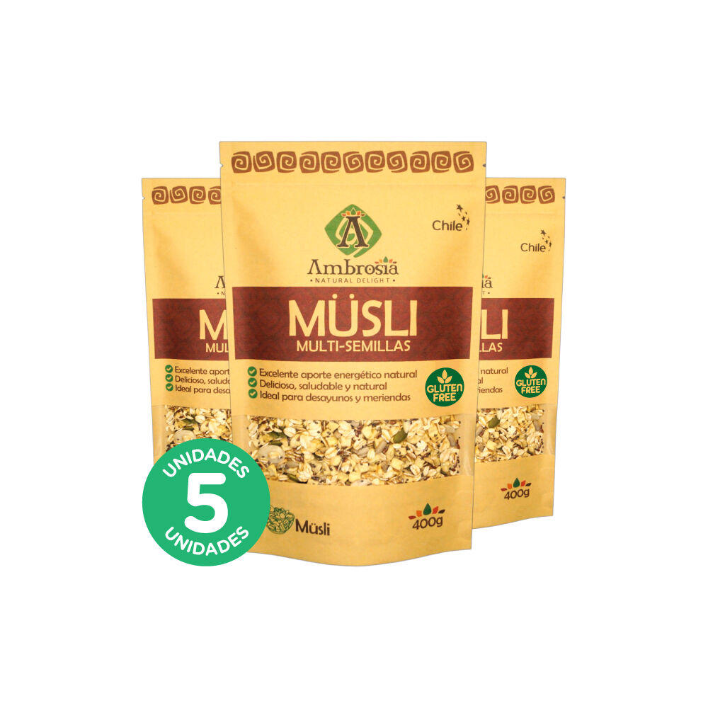 Pack 5, Mezcla Nutritiva De Cereales M&uuml;sli Multisemillas Vegano Y Libre De Gluten Para Preparaciones Keto 400gr. image number 0.0