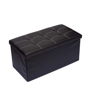 Baúl Otomano Plegable De Ecocuero Negro
