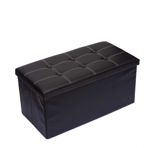 Ba&uacute;l Otomano Plegable De Ecocuero Negro