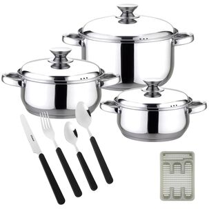 Combo Fantuzzi Bateria De Cocina Acero Inox 6 Piezas + Cuberteria 16 Piezas