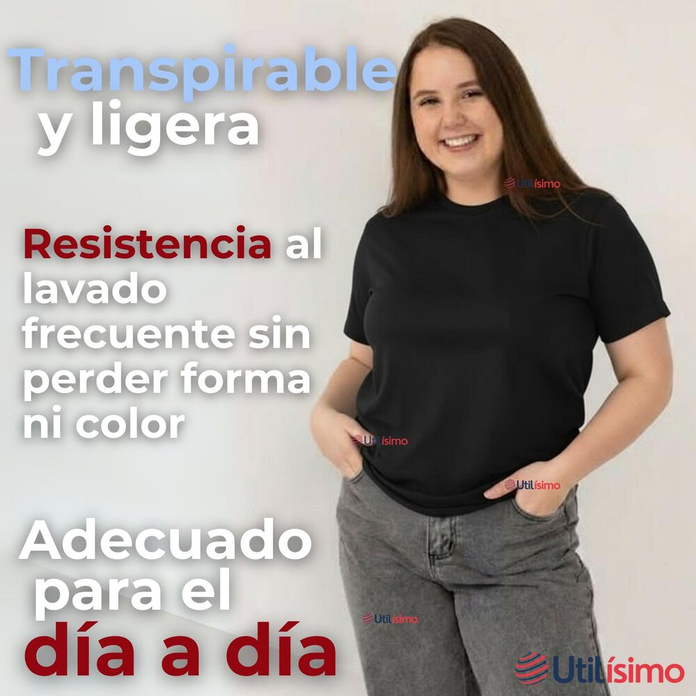 Polera Camiseta Mujer 100% Algodón Premium Manga Corta Básico Negro image number 5.0