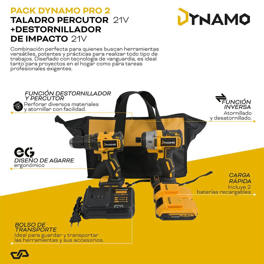 Pack Taladro Percutor + Atornillador De Impacto 21v Dynamo image number 1.0
