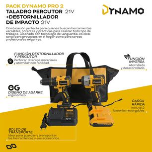 Pack Taladro Percutor + Atornillador De Impacto 21v Dynamo