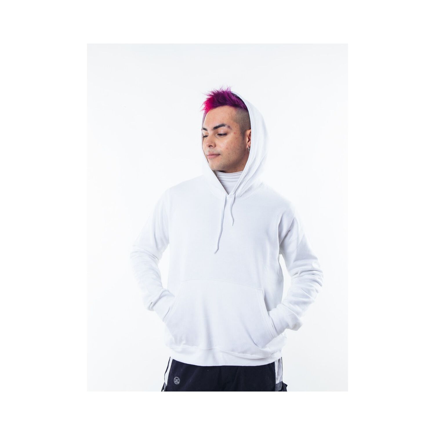 Poleron Blanco Canguro Hombre Relaxed Fit Para Estampar image number 3.0