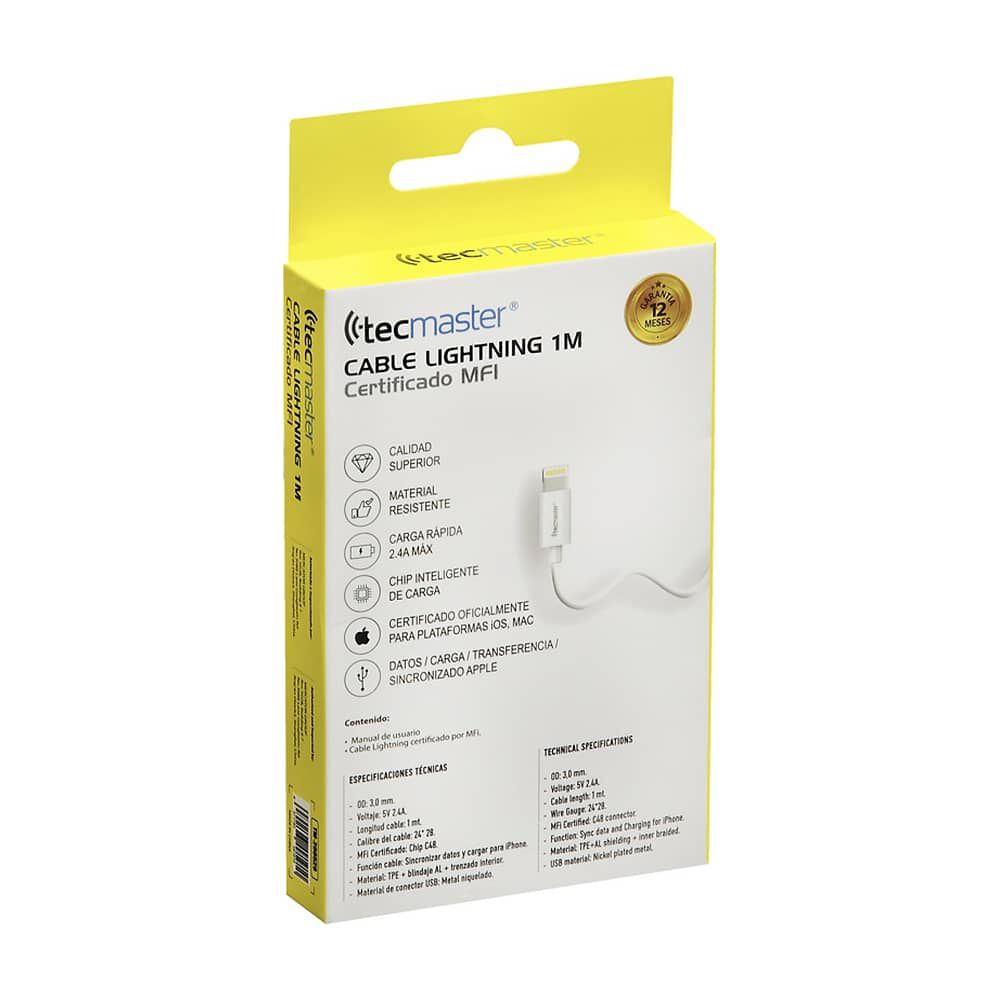 Cable Cargador Para Iphone Usb Lightning 1m Certificado Tecmaster image number 2.0