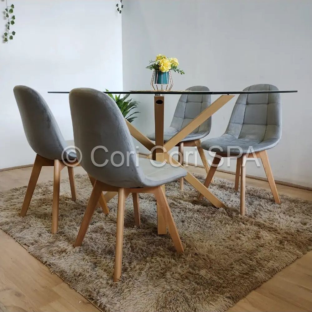 Juego De Comedor Madrid 140x80cms + 4 Sillas Capitonne Velvet Gris image number 0.0