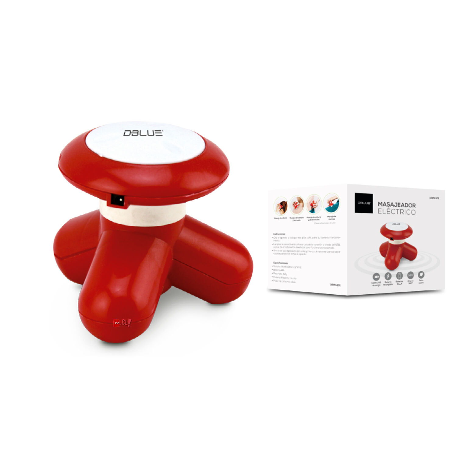 Masajeador Port&aacute;til A Pilas O Conexi&oacute;n Usb Color Rojo - Ps image number 2.0