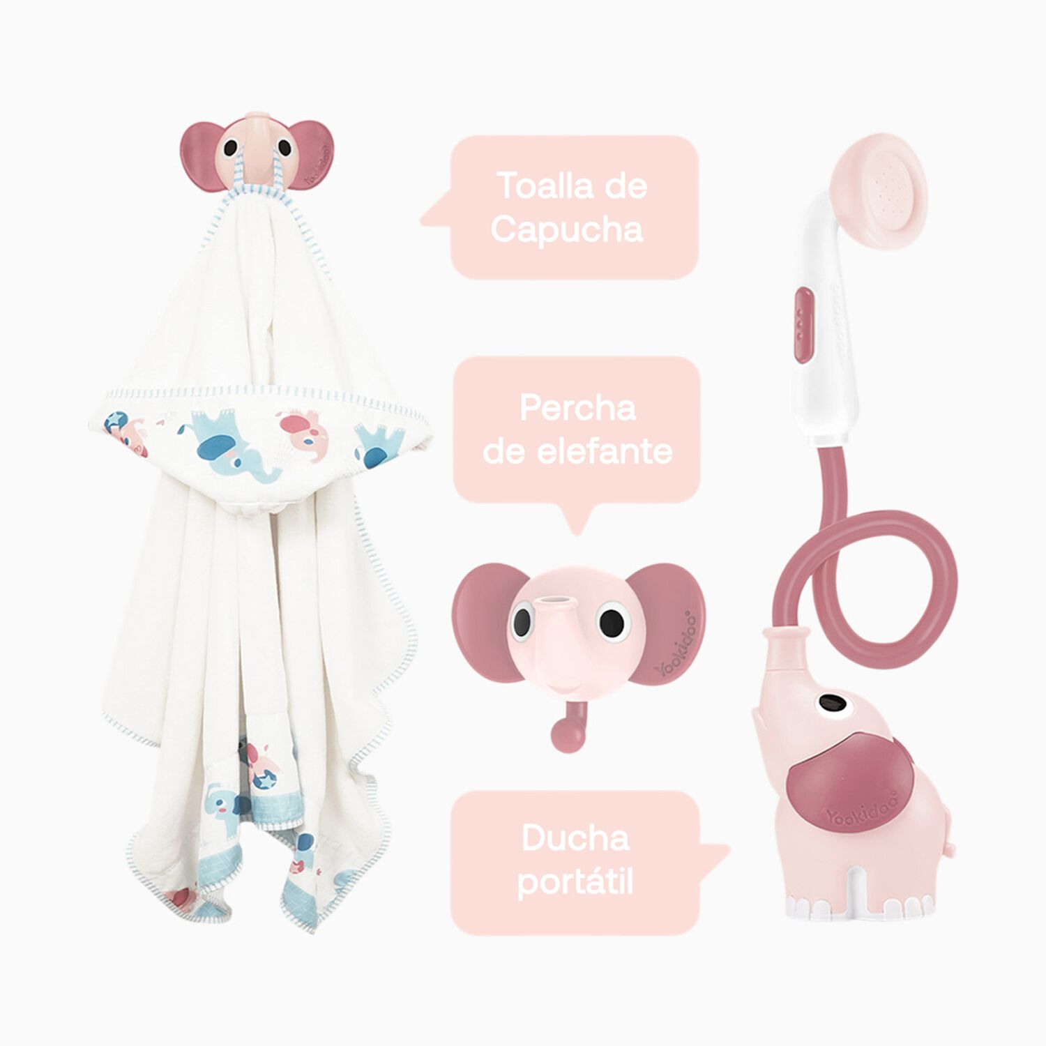 Set De Ba&ntilde;o Ducha Elefante Y Toalla Rosa Yookidoo image number 2.0