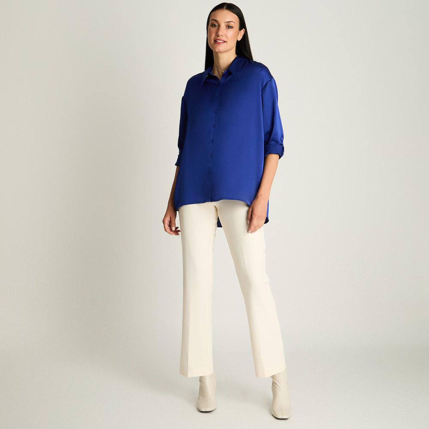 Blusa Con Botones Manga Larga Cuello Camisero Mujer Lorenzo Di Pontti image number 1.0