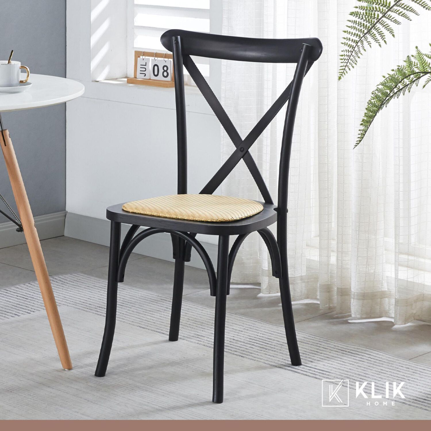 Comedor Mesa De Vidrio Cross 140x90 + 6 Sillas Crossback Madera Negras image number 7.0