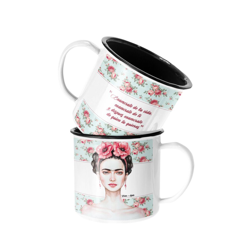 Taza Enlozada Lechera Frida Khalo Enamorate De La Vida image number 0.0