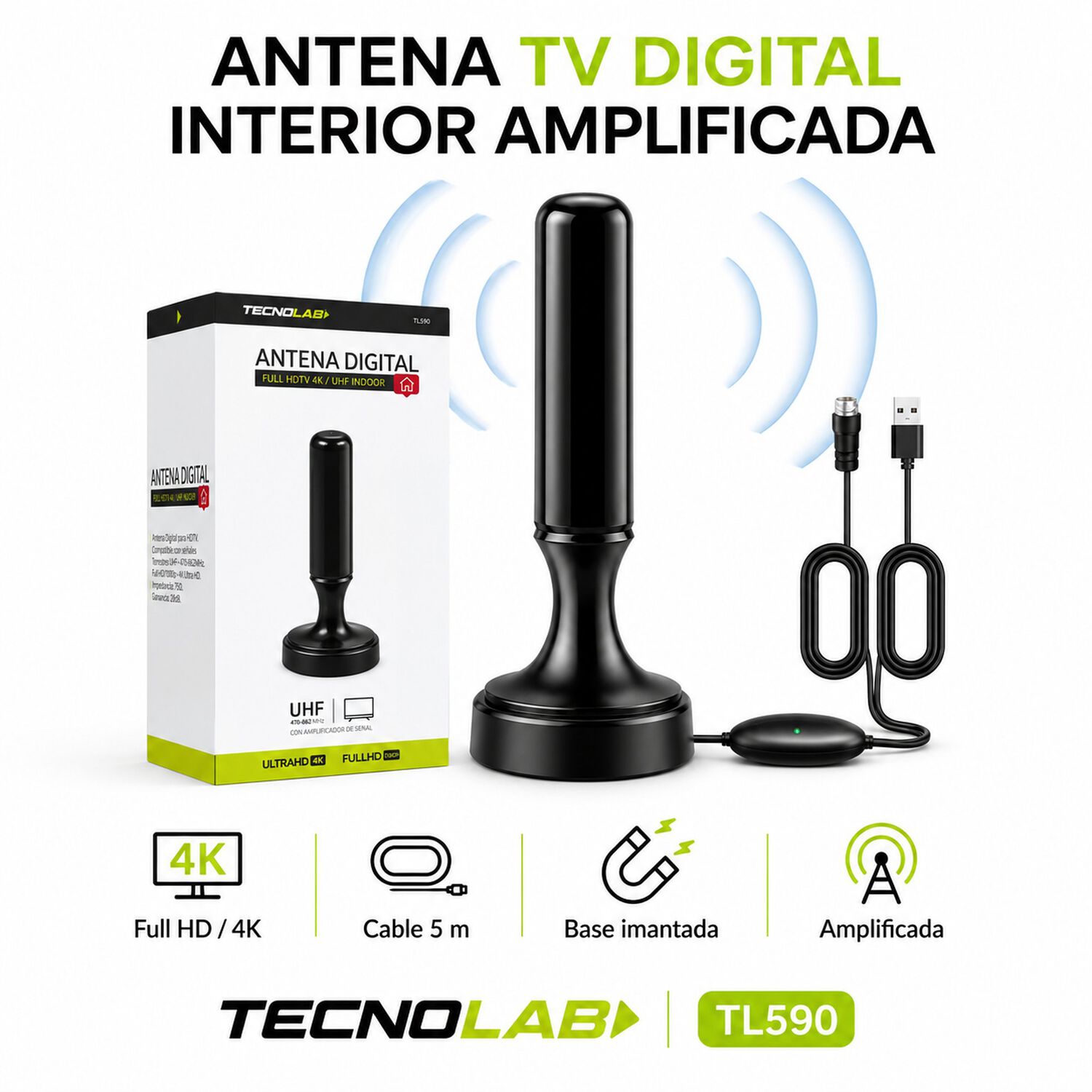Antena De Tv Digital Amplificada 5mt 4k Ultra Hd / Fhd Tl590 image number 5.0