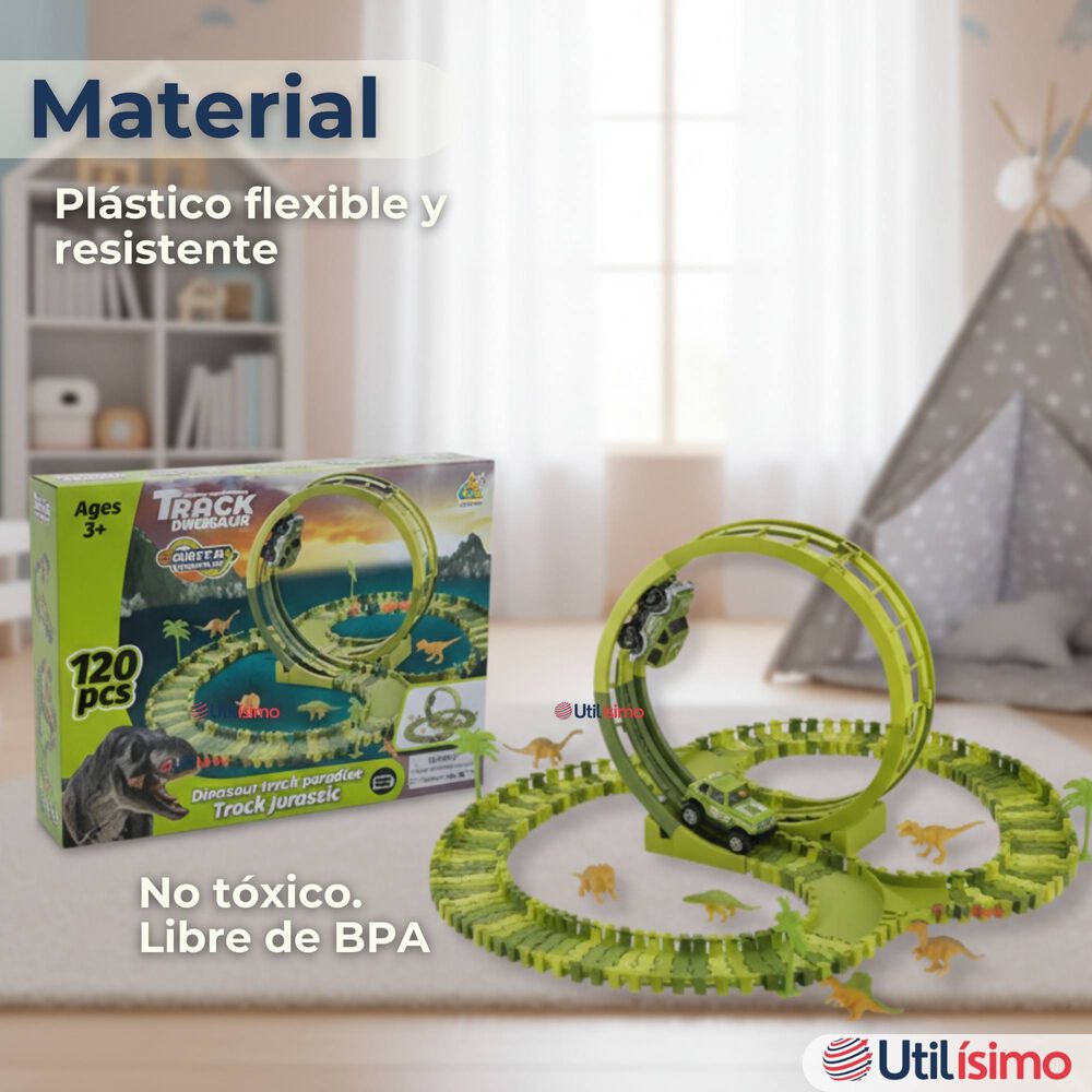 Pista Carreras De Auto Juguete Flexible Dinosaurio 120 Piezas Ni&ntilde;os image number 7.0
