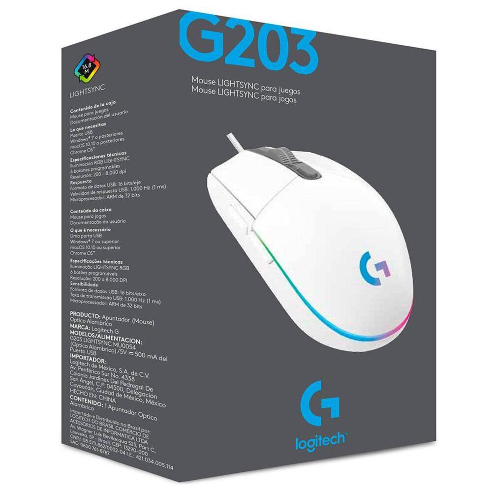 Mouse Gamer Alambrico 6 Botones 8000 Dpi G203 Rgb Blanco image number 3.0