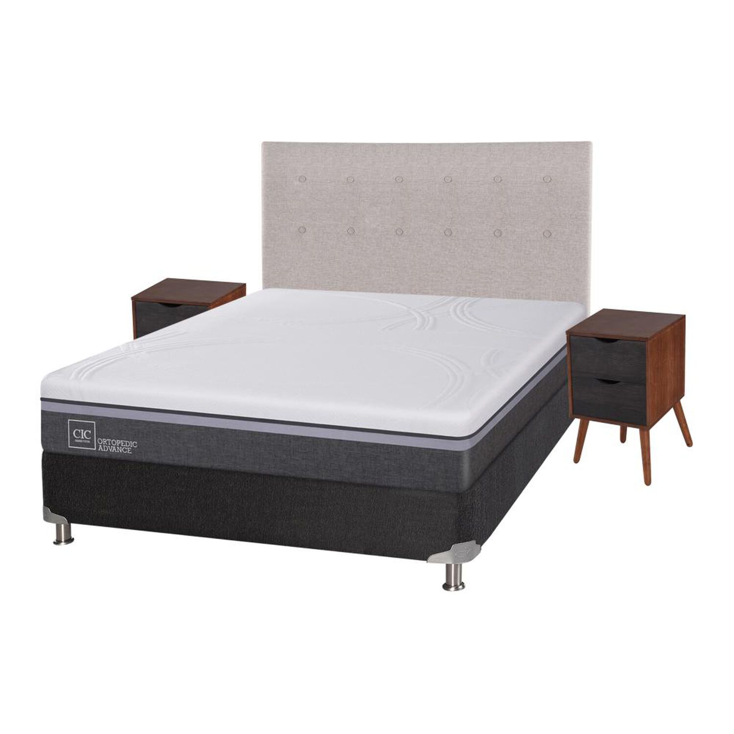 Box Spring Cic Ortopedic / 2 Plazas / Base Normal  + Set De Maderas image number 1.0