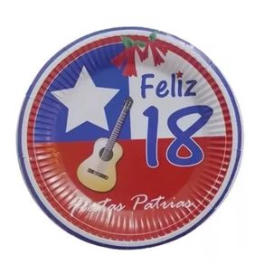 Platos De Cart&oacute;n Viva Chile, Fiestas Patrias 48 Unidades