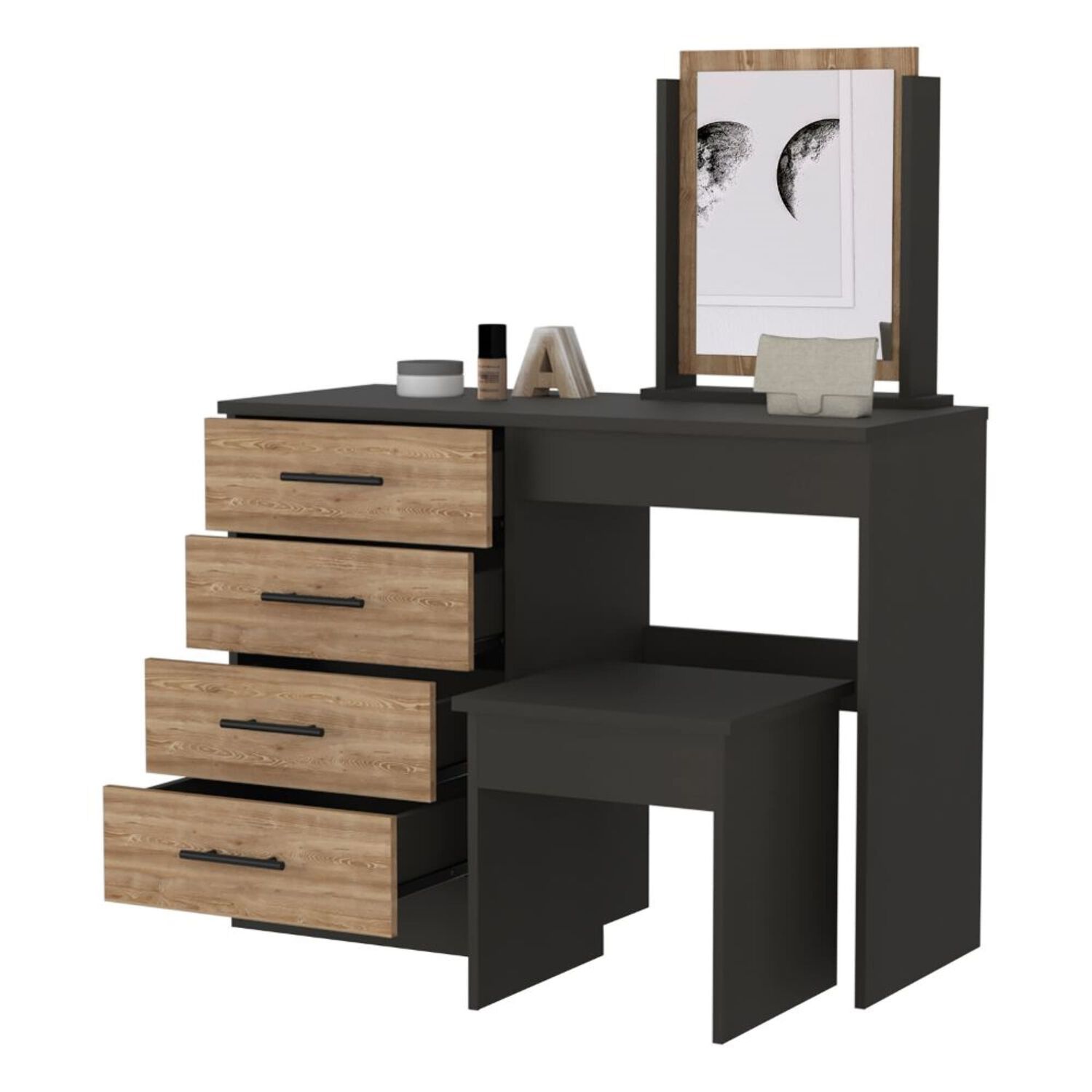Mueble Tocador Con Espejo Y 4 Cajones + Silla image number 1.0