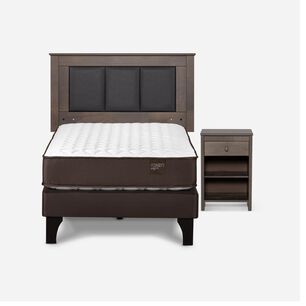Cama Europea Rosen Ergo T New / 1 Plaza / Base Normal  + Set Maderas Rachel Gris