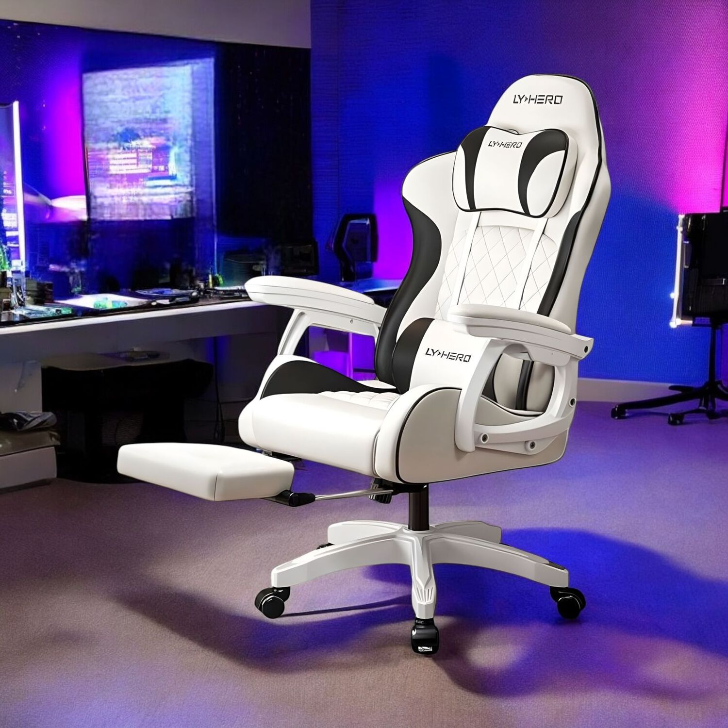 Silla Gamer Ergon&oacute;mica Reclinable Con Reposapies Blanca image number 4.0