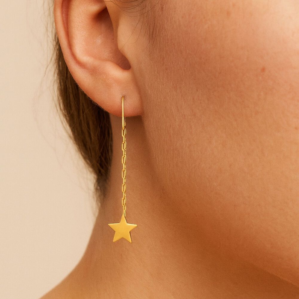 Aros Cadena Estrella Oro 18k 3cm Colgantes 1.5gr Mujer Elegantes Regalo image number 2.0