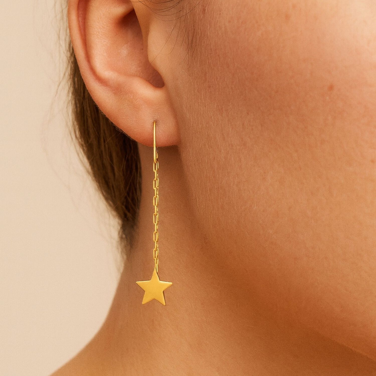Aros Cadena Estrella Oro 18k 3cm Colgantes 1.5gr Mujer Elegantes Regalo image number 2.0