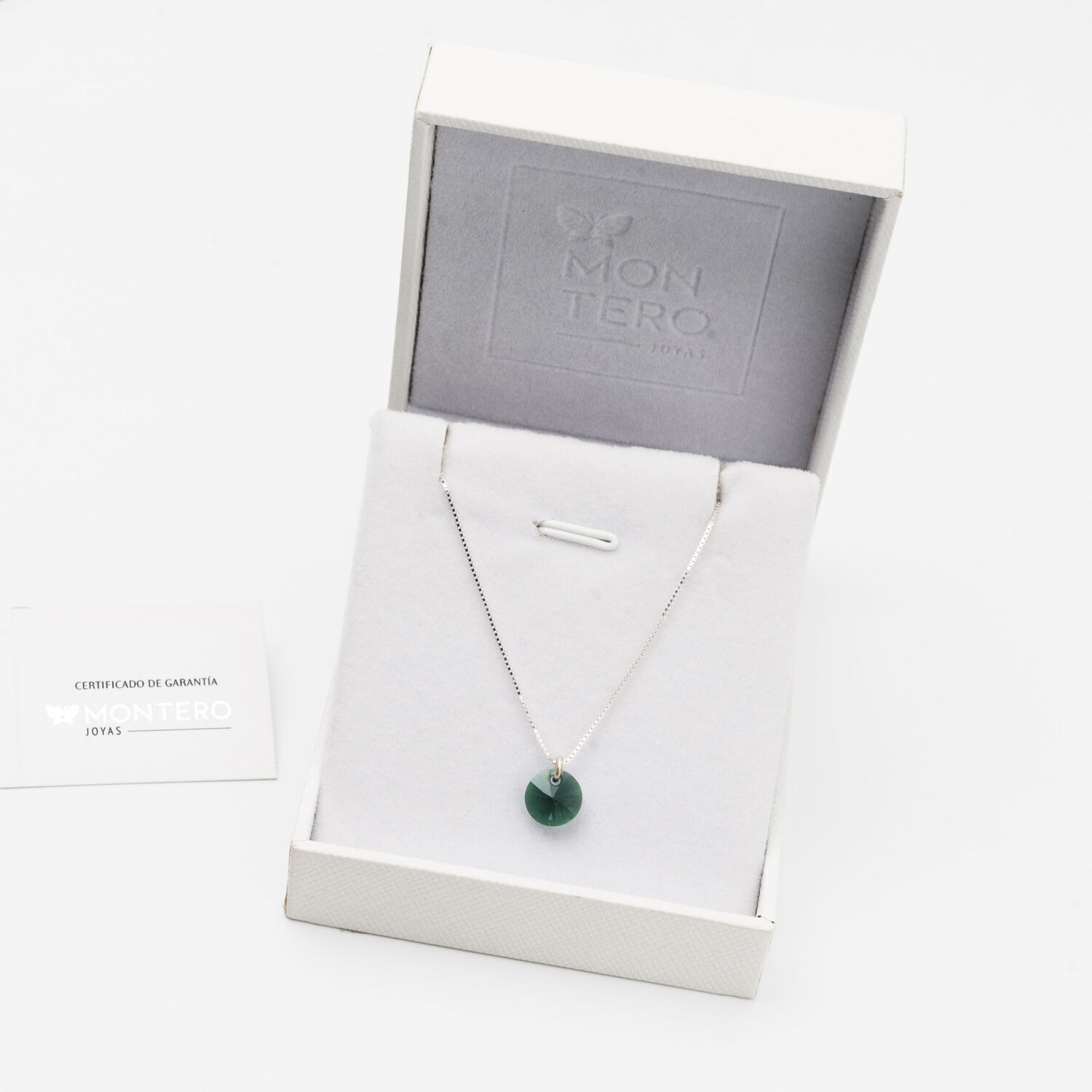 Collar Punto De Luz Plata Italiana 925 Y Cristal Genuino Emerald image number 2.0
