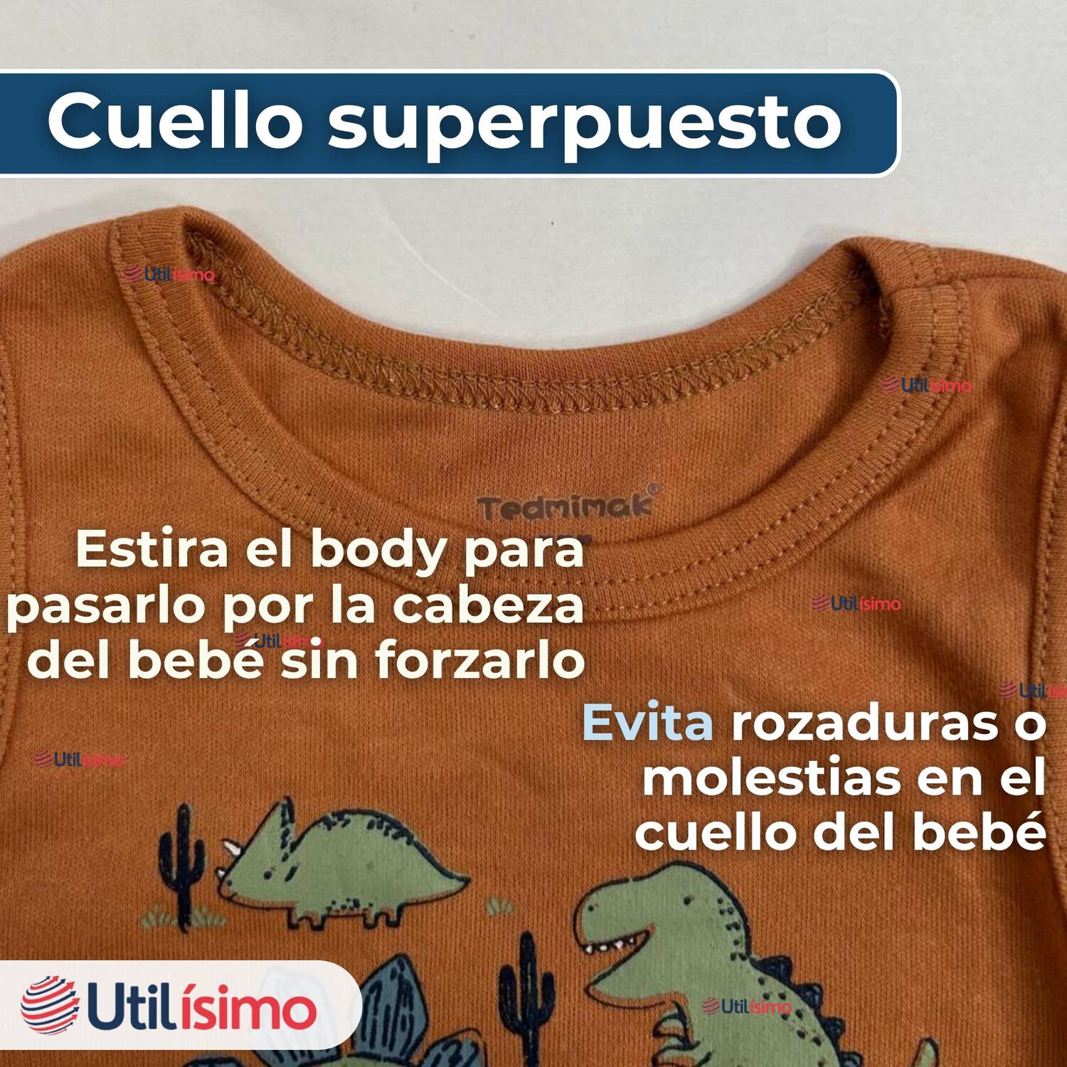 Pack 4 Bodys Ni&ntilde;o Sin Manga Tedmimak 100% Algod&oacute;n Baby Dino image number 4.0