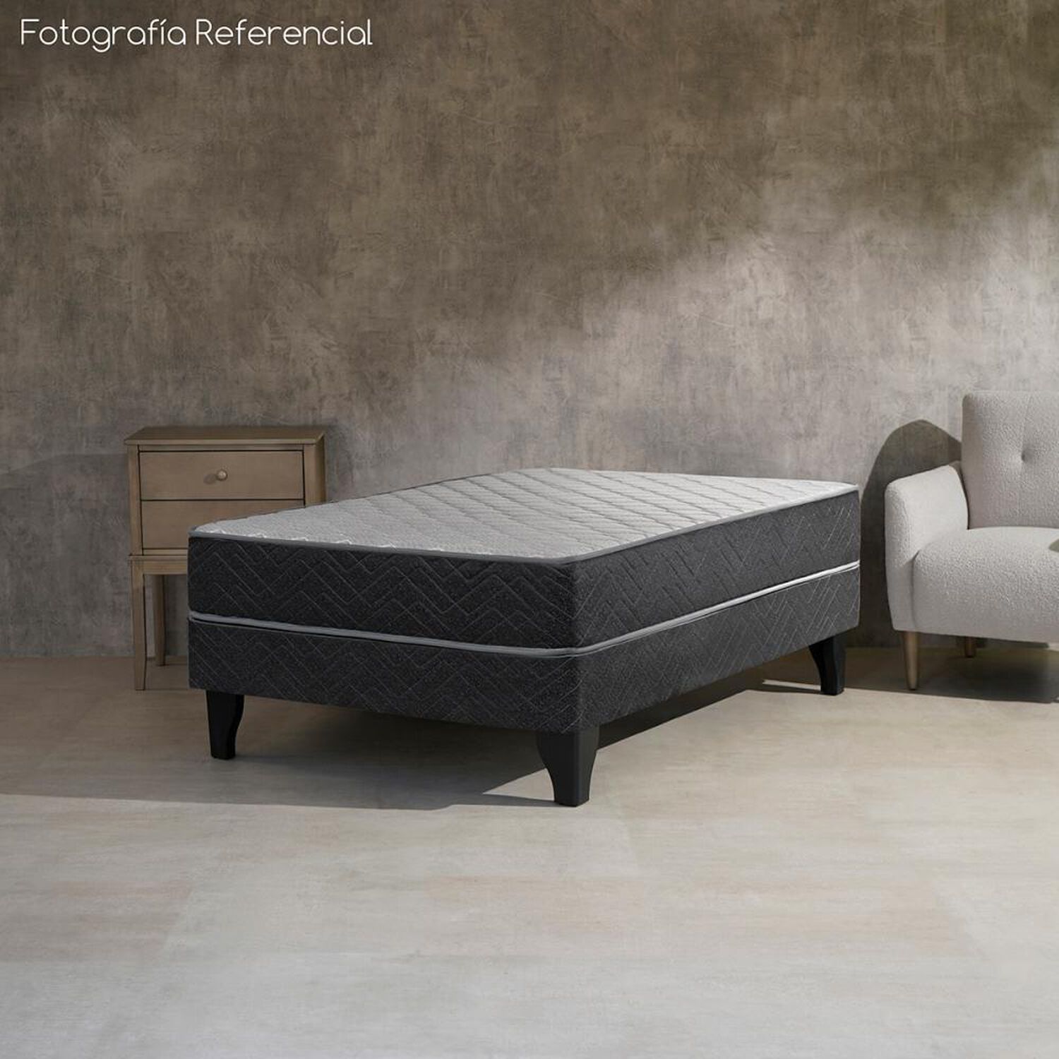 Cama Europea Celta Apolo Black / 1 Plaza / Base Normal + Textil image number 3.0