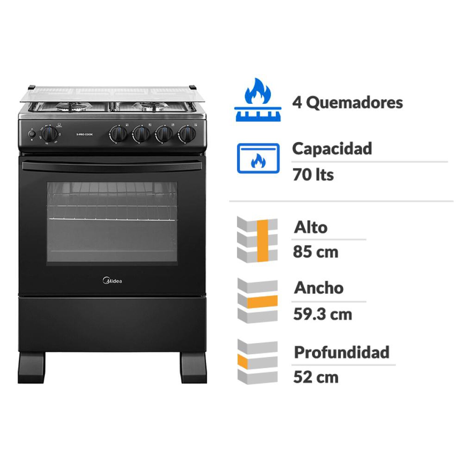 Cocina A Gas Midea MFO-MG24TCSSLBK / 4 Quemadores image number 1.0