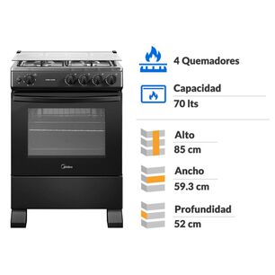 Cocina A Gas Midea MFO-MG24TCSSLBK / 4 Quemadores