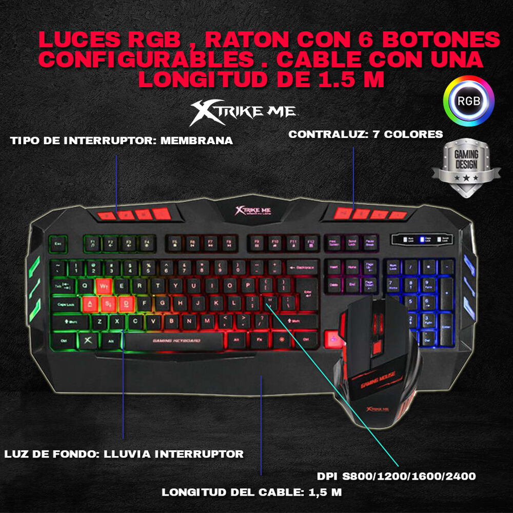 Kit Combo Teclado Y Mouse Gamer Xtrike Me 2400 Dpi Fx image number 5.0