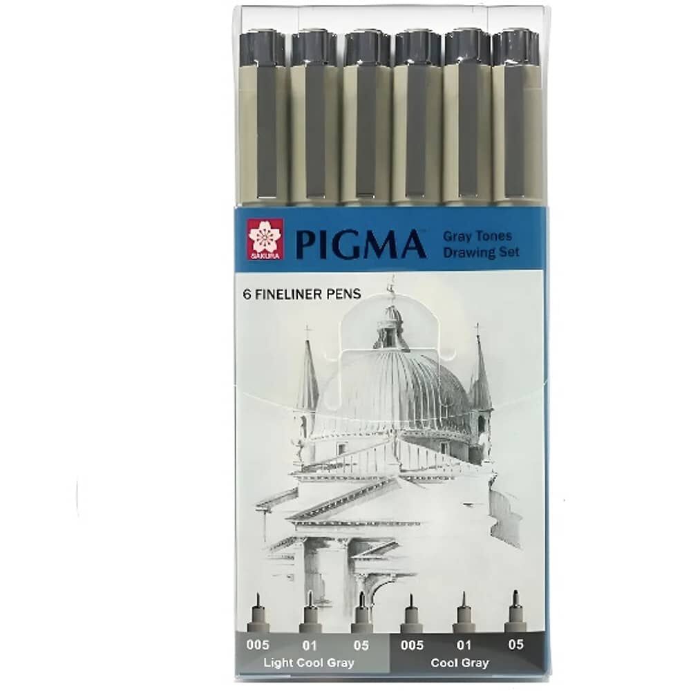 Set 6 Tiral&iacute;neas Sakura Pigma Micron Drawing Gray Tones image number 0.0