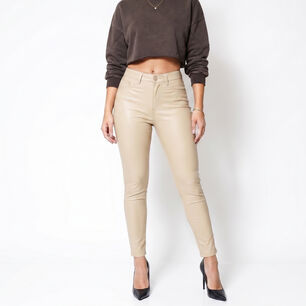 Pantalon Ecocuero Pu Tiro Alto Mujer
