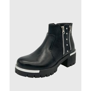 Botin Punta Redonda, Con Taco Medio Y Cierres Negro