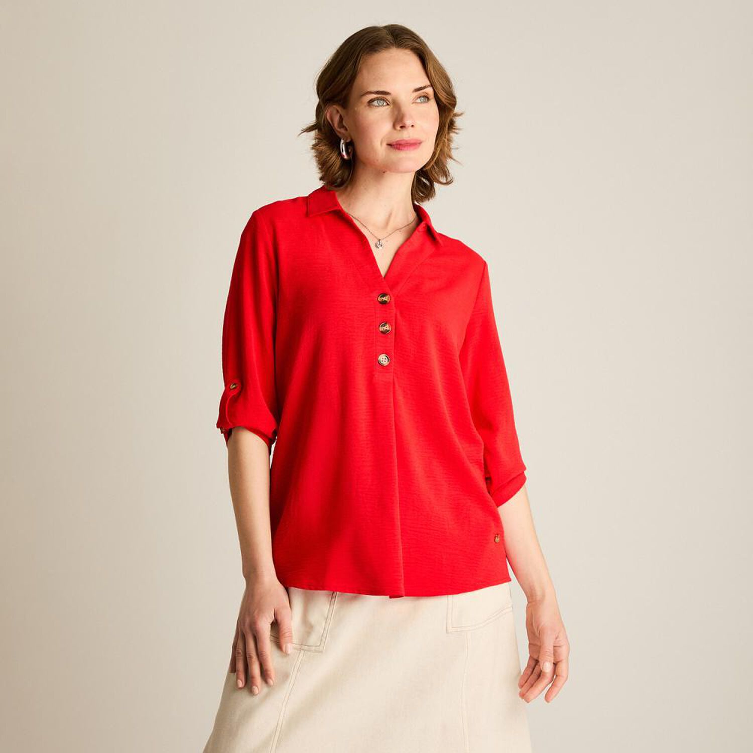 Blusa Manga 3/4 Cuello Camisero Mujer Lorenzo Di Pontti image number 0.0