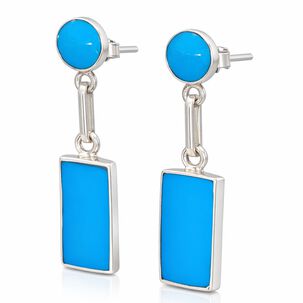 Aros Turquesa Rectangular Plata 950 Atornillados Colgantes Mujer Elegantes Piedra Azul