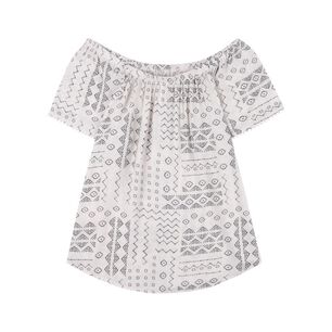 Blusa Lisa Abotonada Manga Corta Con Hombros El&aacute;sticados Bambula Mujer Geeps